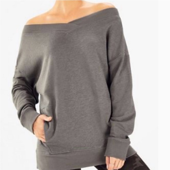 Fabletics Women's Off-Shoulder Gray Sweater Size Small - Picture 1 of 7